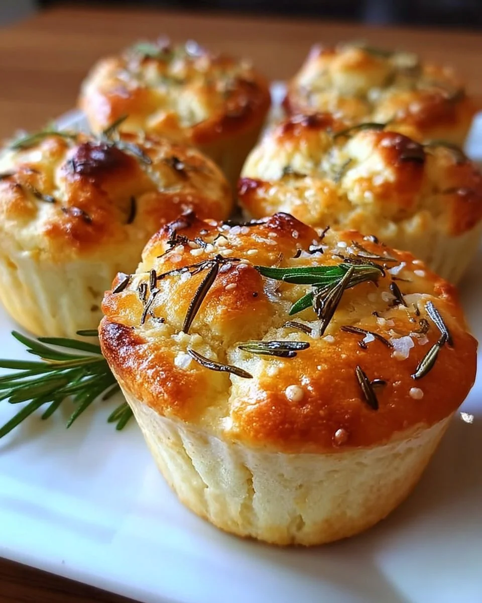 Einfache Knoblauch-Rosmarin-Focaccia-Muffins