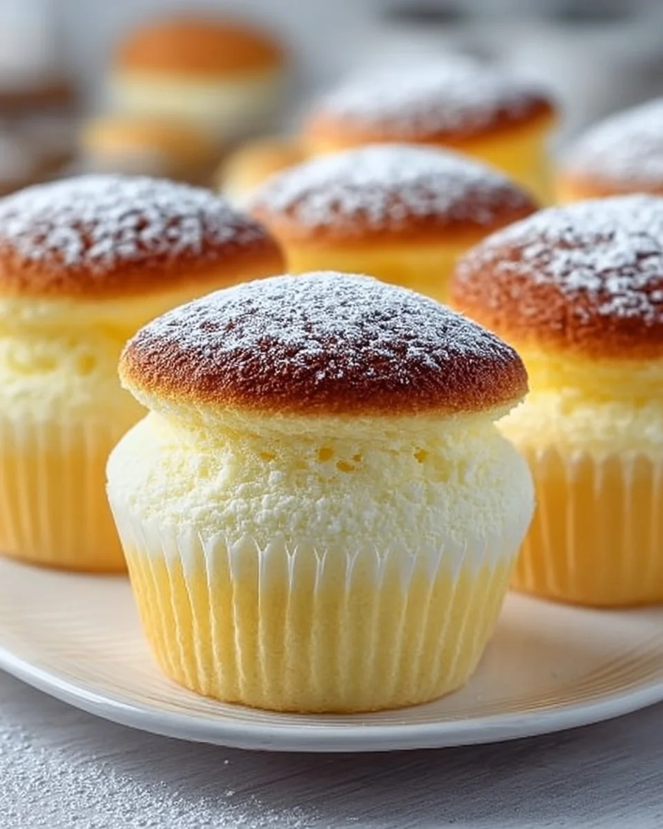 Fluffige japanische Baumwollkäsekuchen-Cupcakes
