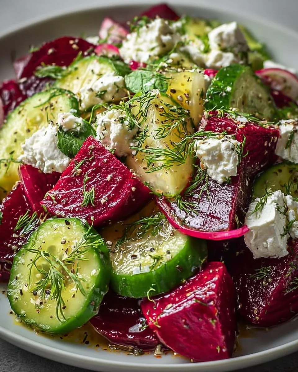 Lebendiger Rote-Bete-Salat mit Feta und Gurken für frischen Geschmack!