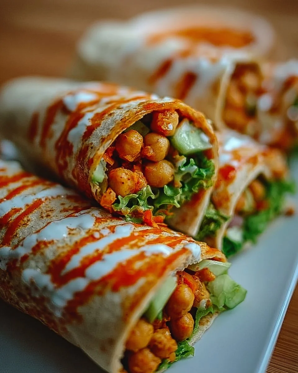 Leckere würzige Buffalo-Kichererbsen-Wraps