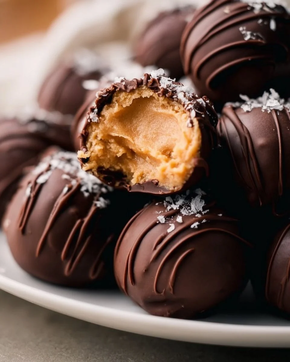 Schokoladenüberzogene Erdnussbutterbällchen