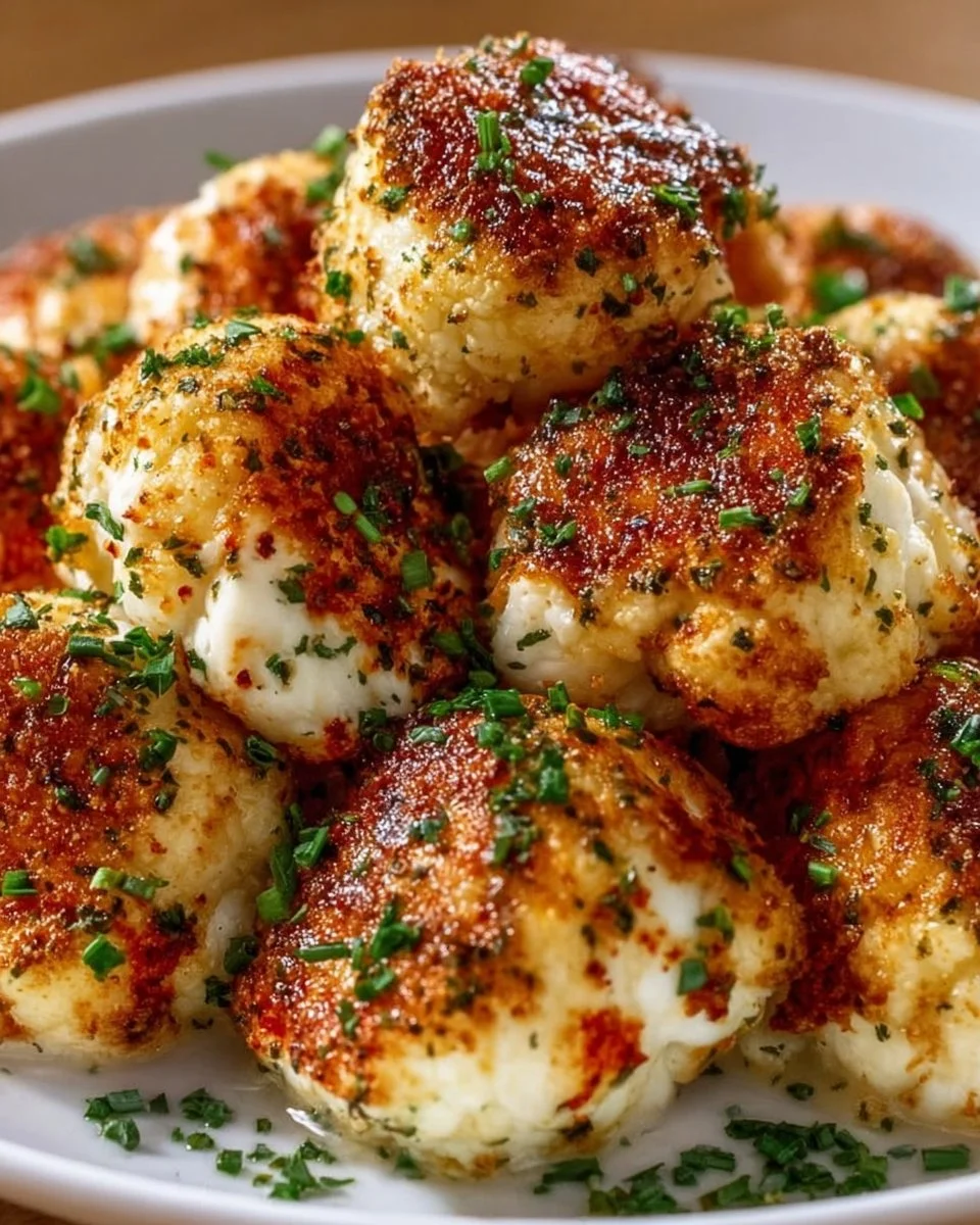Gesunde Blumenkohl Mozzarella Bällchen auf einem Teller serviert