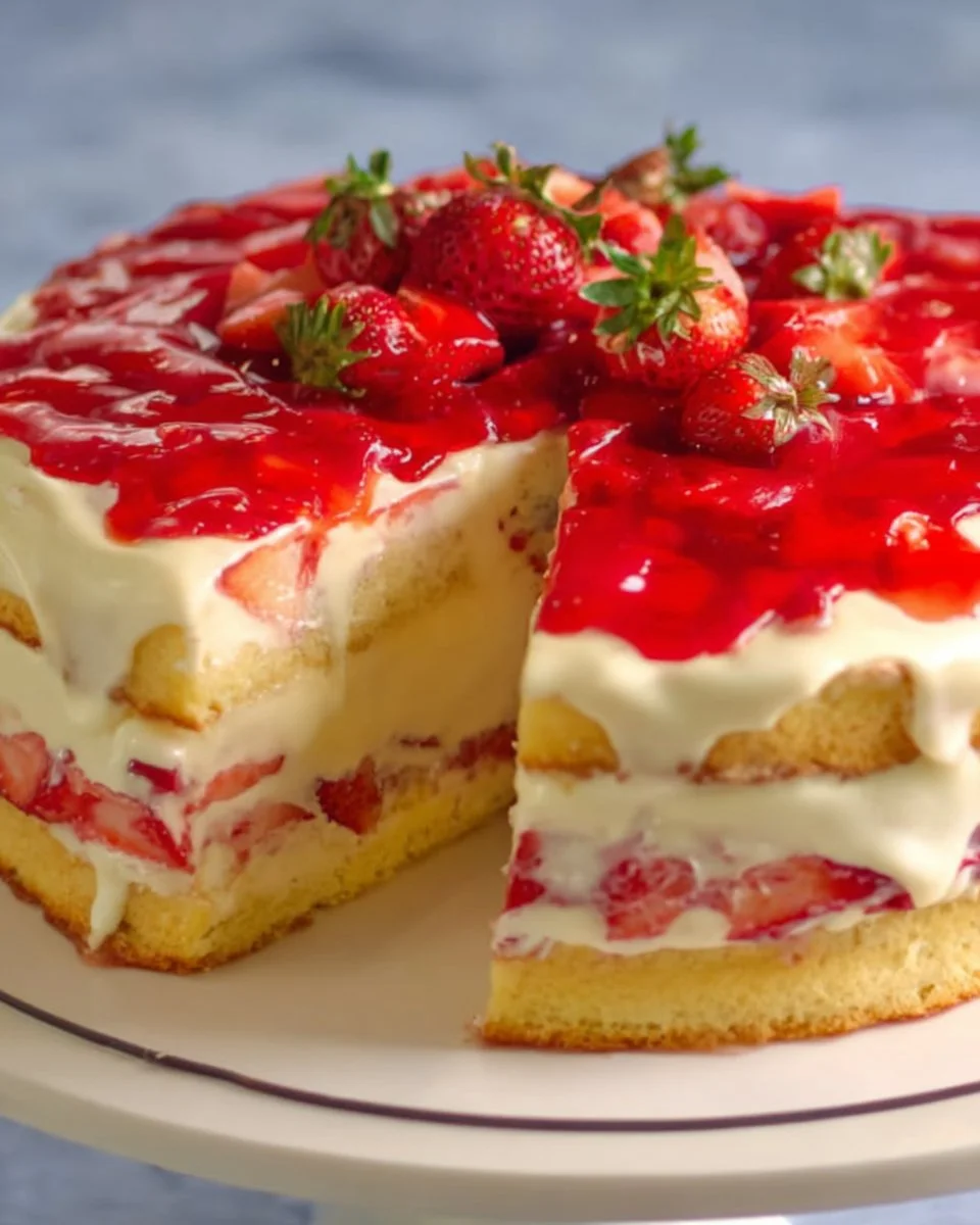 Cremiger Erdbeer-Schmandkuchen mit Vanillepudding