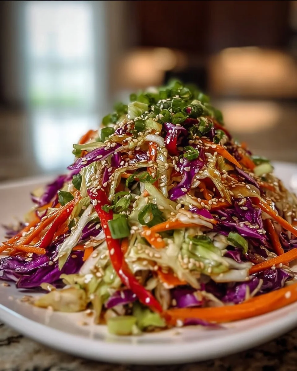 Einfache knusprige asiatische Kohl-Slaw mit süchtig machendem Sesamdressing