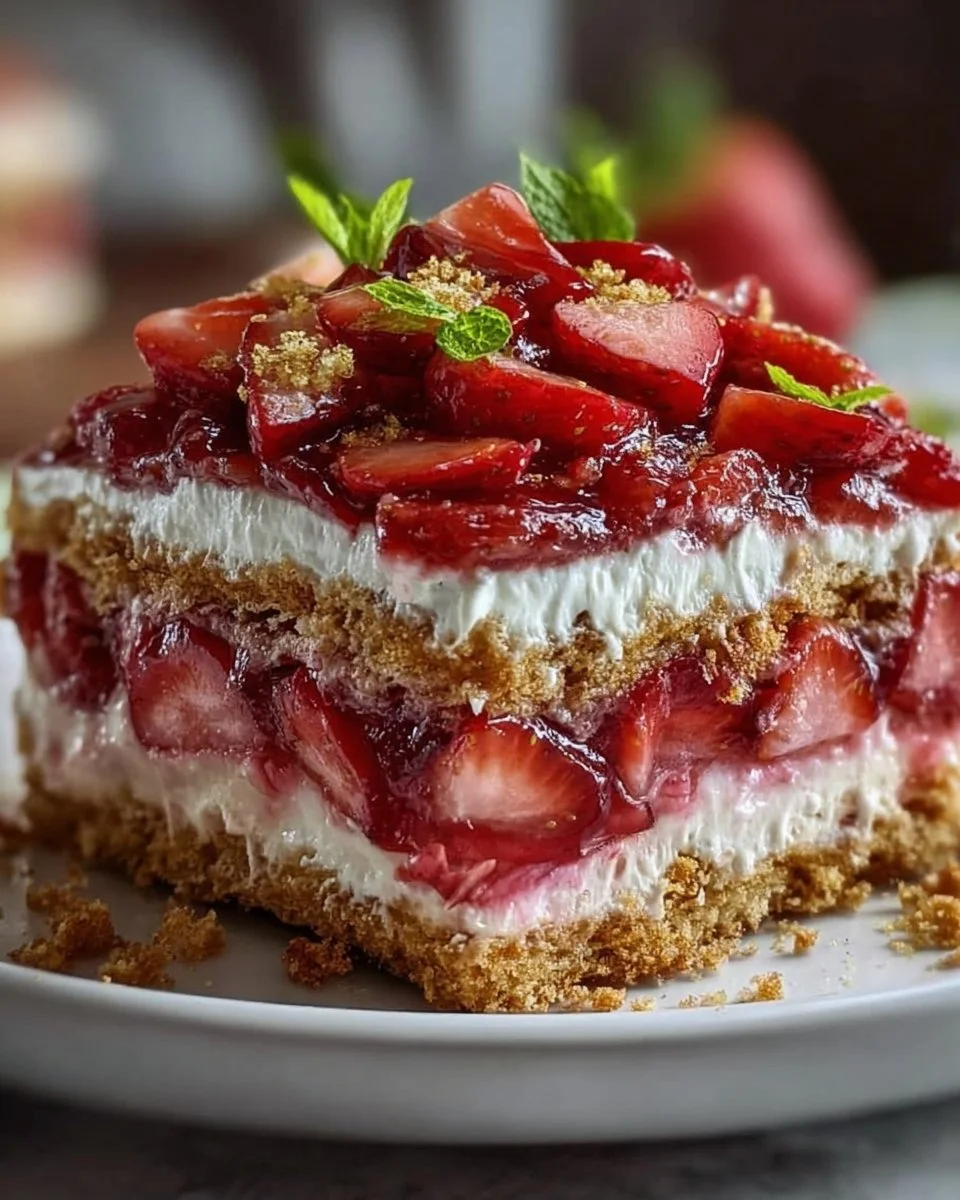 Einfache Kühlschranktorte mit Erdbeeren und Rhabarber ohne Backen