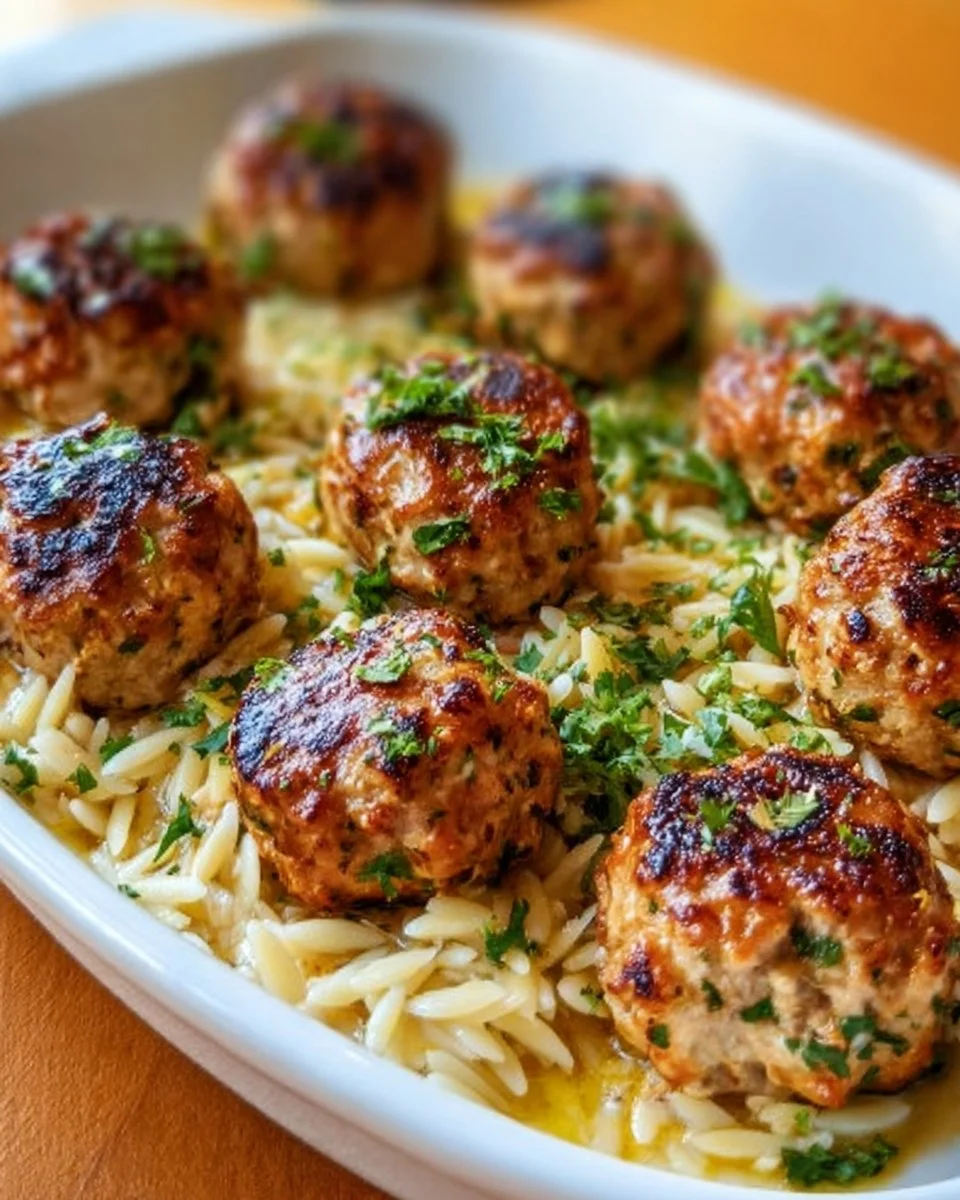 Griechische Hähnchen-Fleischbällchen mit Zitronen-Orzo