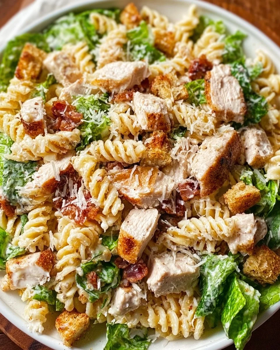 Hähnchen-Caesar-Pasta-Salat: Schnell, frisch und geschmackvoll!