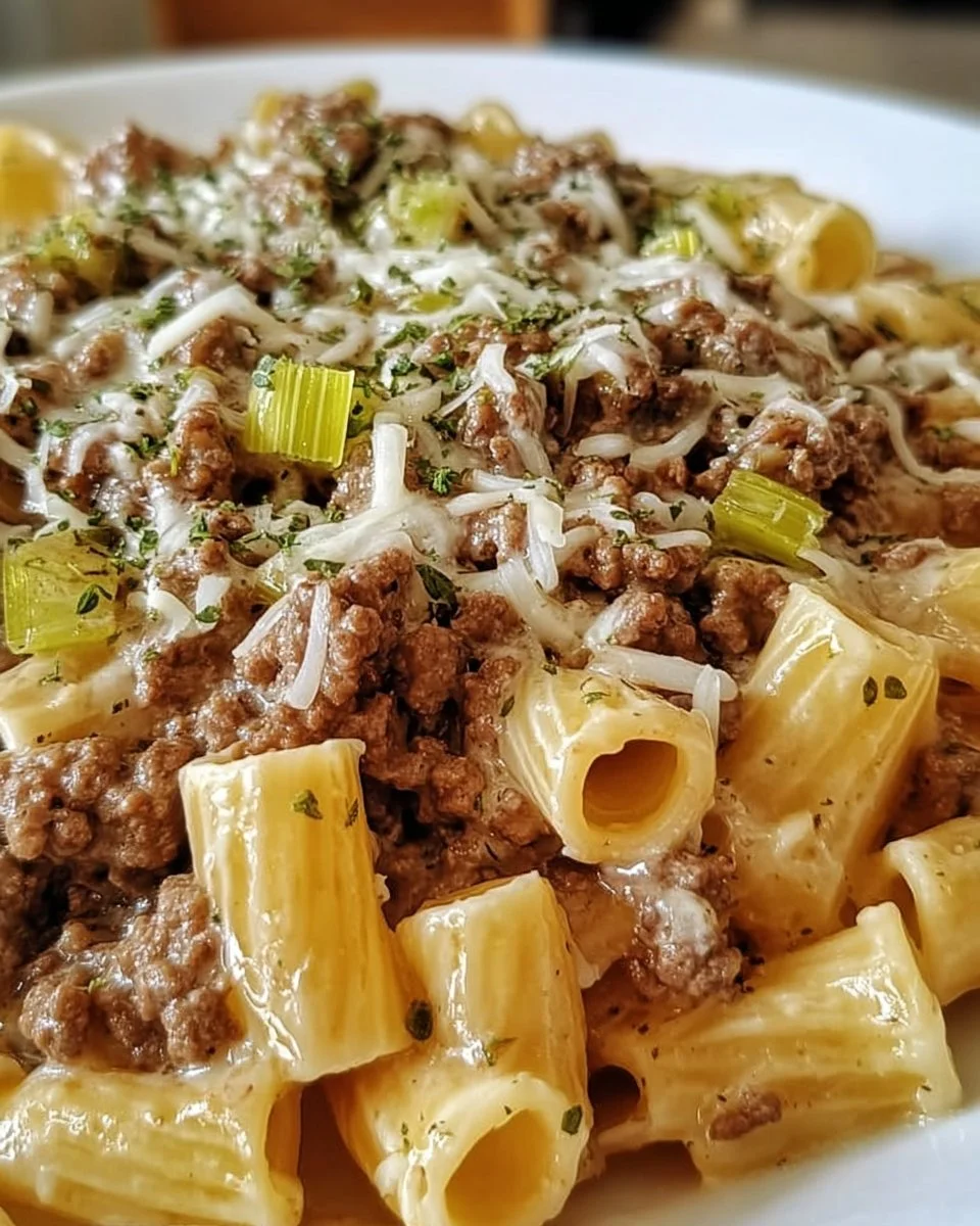 Käse-Lauch Pasta mit Hackfleisch