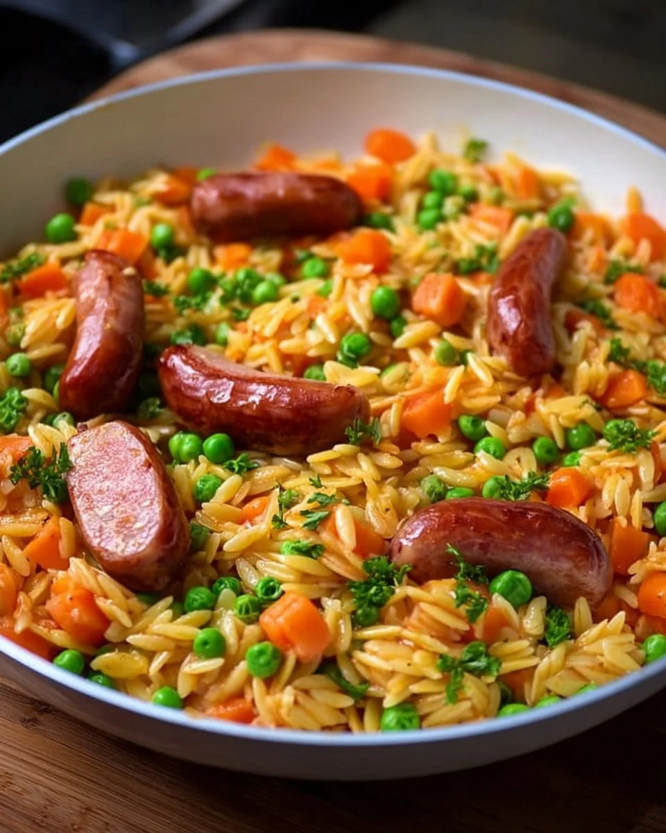Kritharaki-Pfanne mit Würstchen
