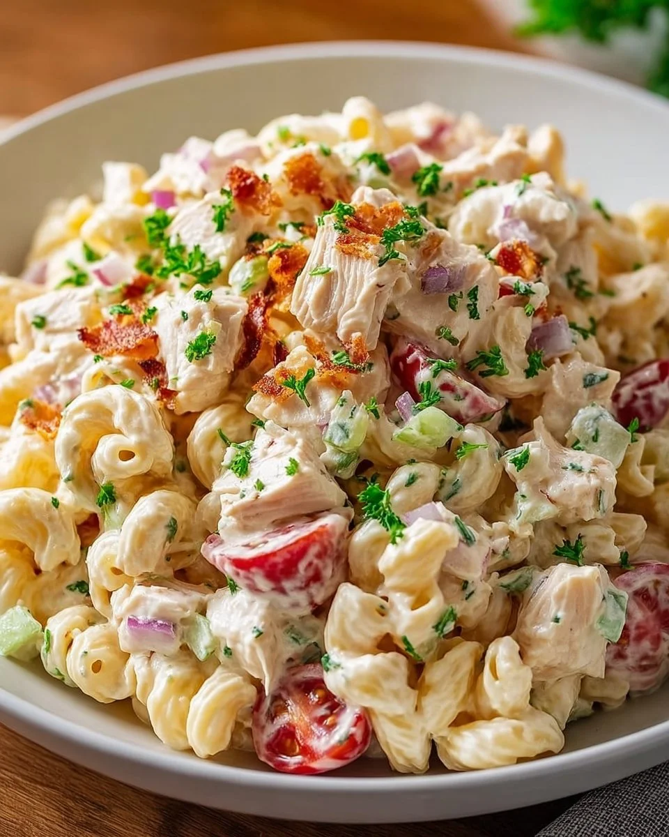 Perfekter cremiger Hähnchen-Pasta-Salat