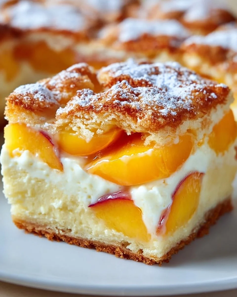 Pfirsiche und Sahne Käsekuchen Riegel