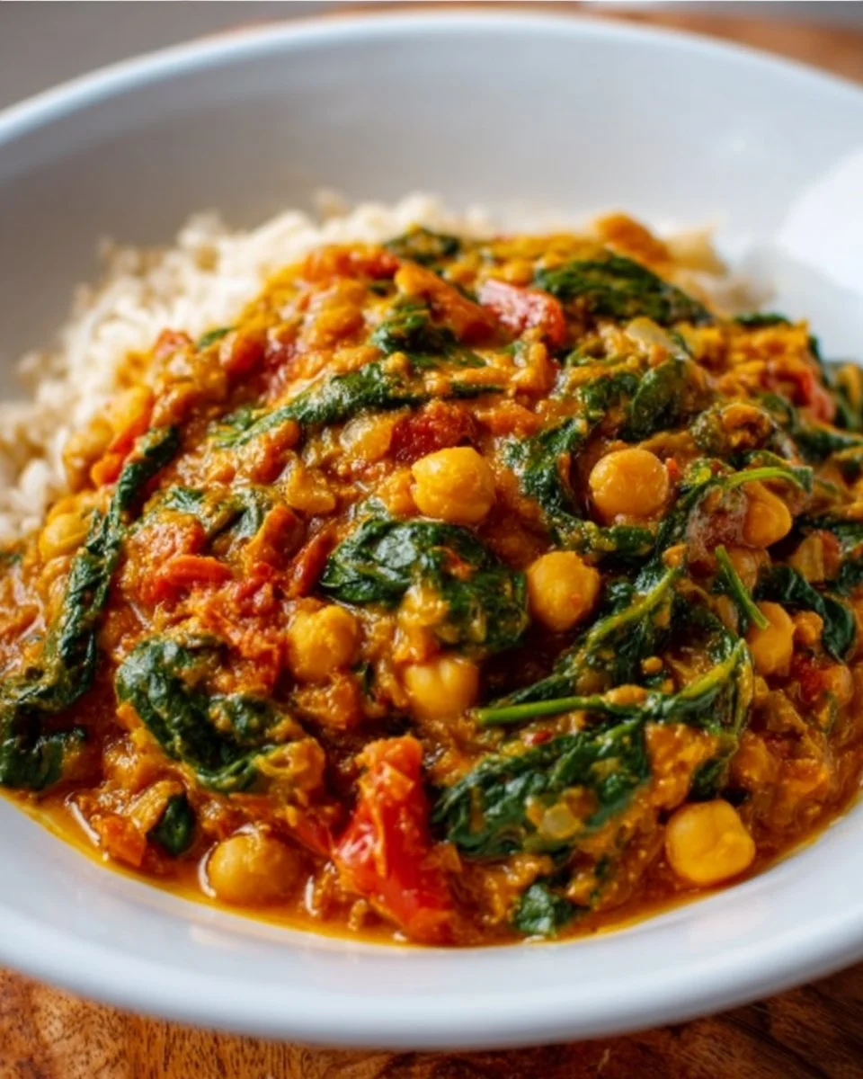 Spinat-Curry mit Kichererbsen und roten Linsen
