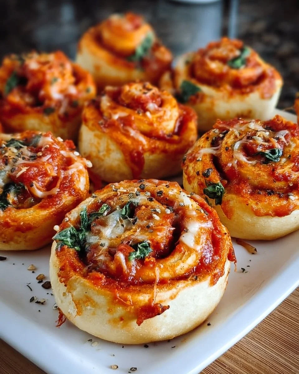 Vegane Pizzaschnecken auf einem Teller serviert, ideal für Snacks oder Partys.