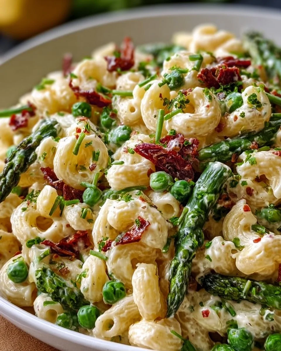Zitronen-Dijon Spargel- und Erbsen-Makkaroni-Salat für Frühlingsgefühle