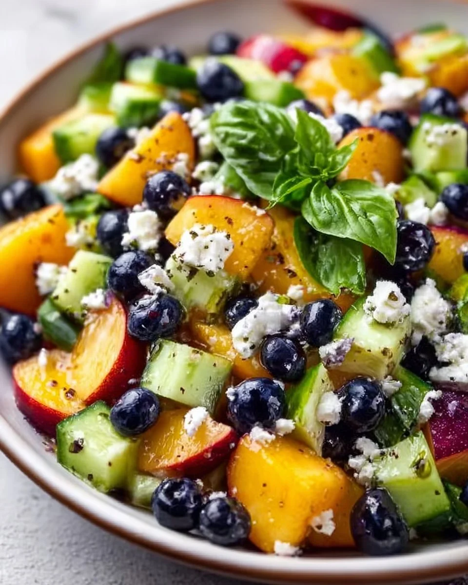 Blaubeer-Pfirsich-Feta-Salat