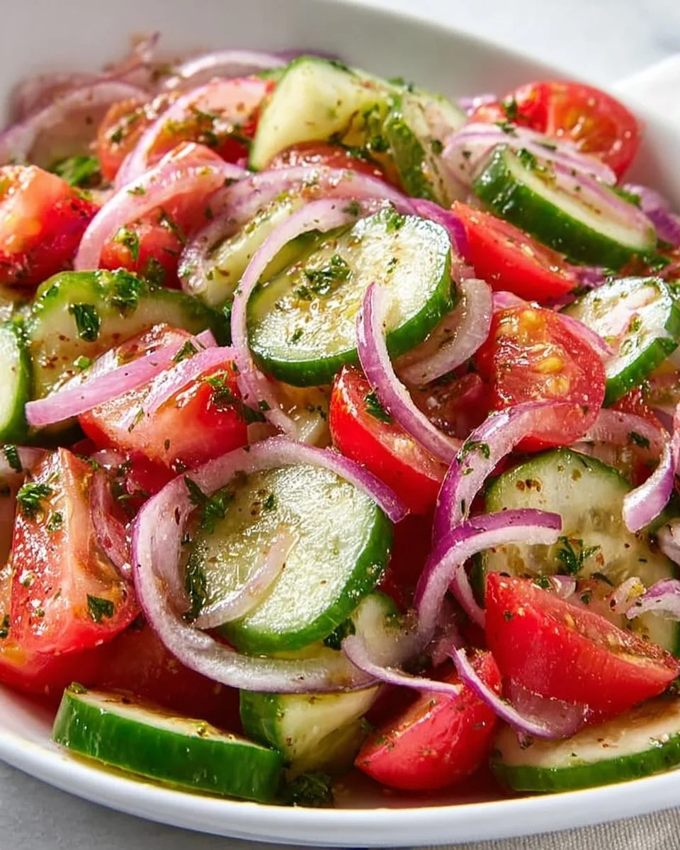 Dieser Gurken-Tomaten-Salat hat knackige Gurken, saftige Tomaten und rote Zwiebeln, die alle in einem würzigen Dressing geworfen werden.…