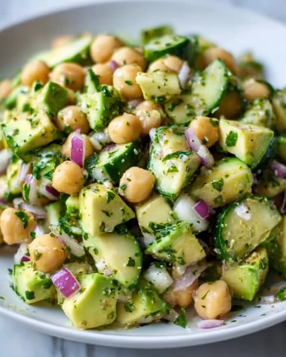 Kichererbsen-Avocado-Gurken-Salat mit Zitronen-Dressing