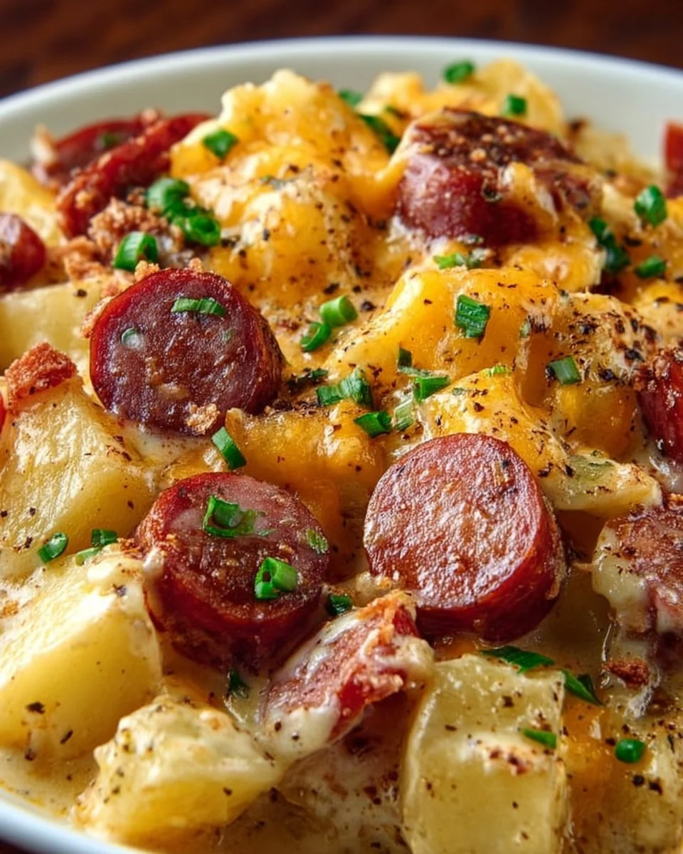 Kielbasa-Wurst-Käse-Kartoffelauflauf