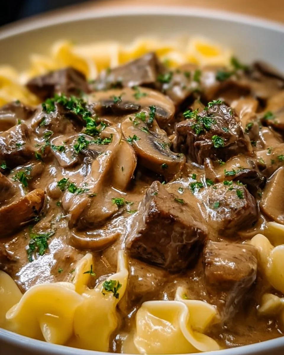 Schwammiger Rindfleisch Stroganoff