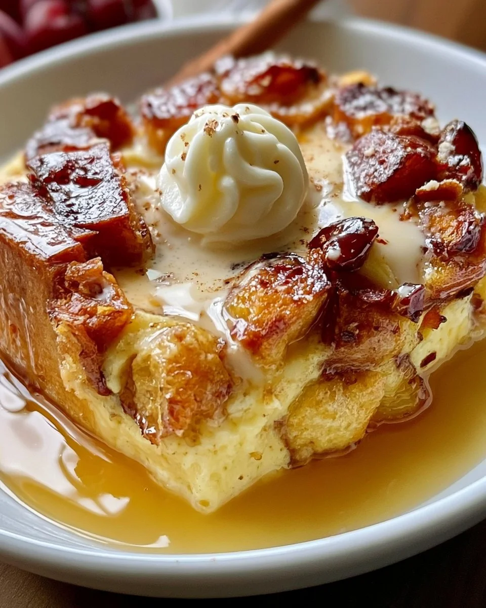 Alkoholisches Eierpunsch-Brotpudding mit Rumsoße
