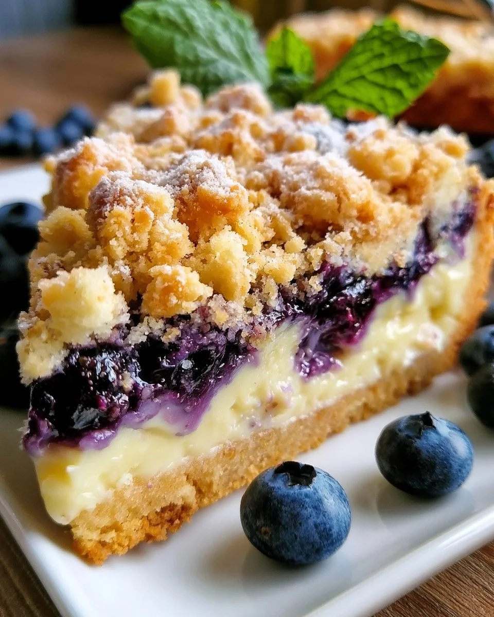 Blaubeerkuchen mit Pudding und Streusel