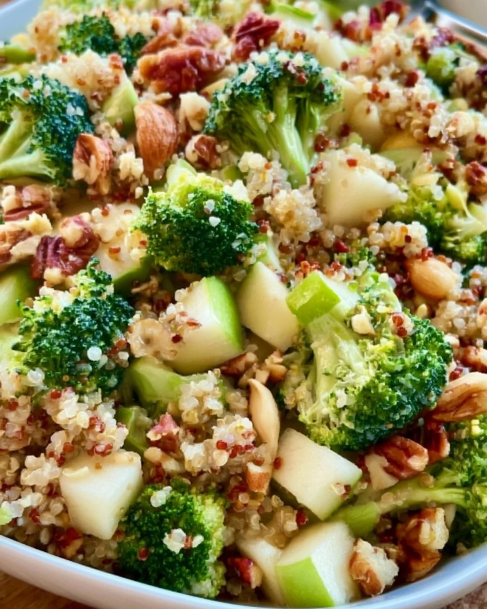 Brokkoli-Äpfel-Quinoa-Salat mit frischen Zutaten in einer Schüssel
