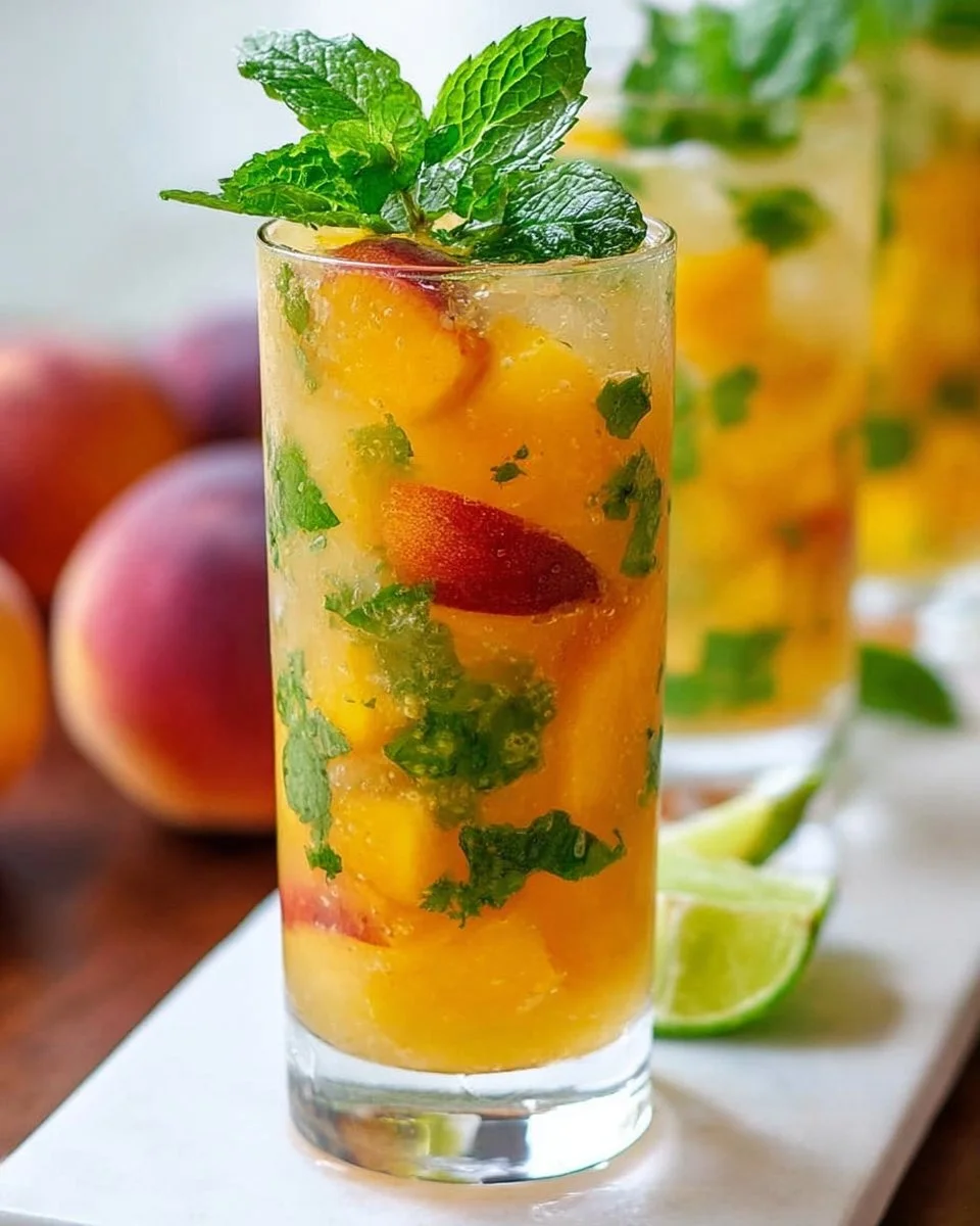 Erfrischende Pfirsich-Mojitos in einem Cocktailglas voller Genuss
