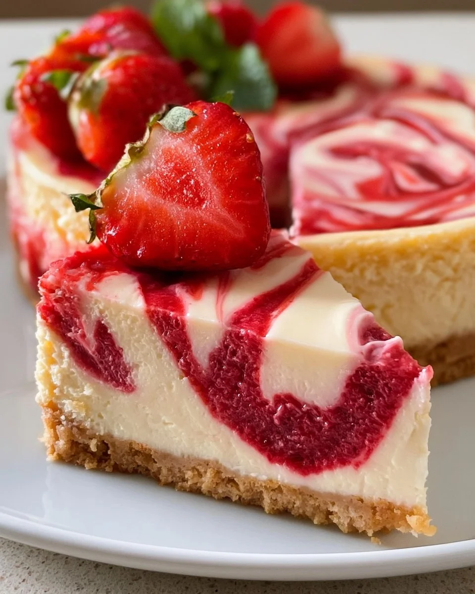 Erdbeerwirbel Käsekuchen Rezept – cremiger Erdbeer-Swirl-Käsekuchen