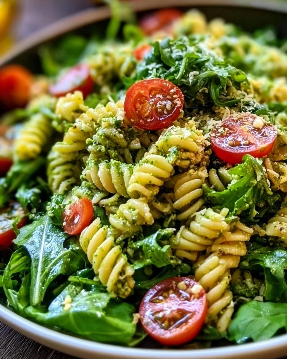 Frischer Nudelsalat mit Pesto und Rucola