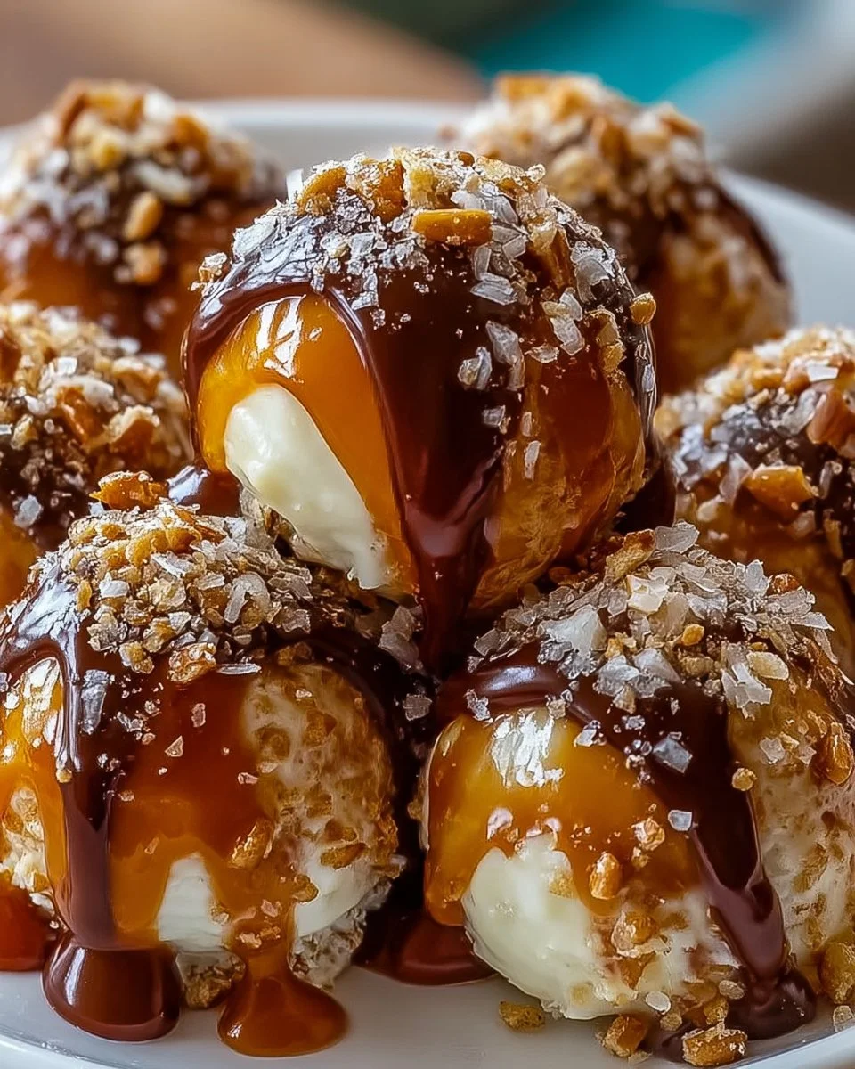 Gesalzene Karamell-Brezel-Käsekuchen-Bällchen