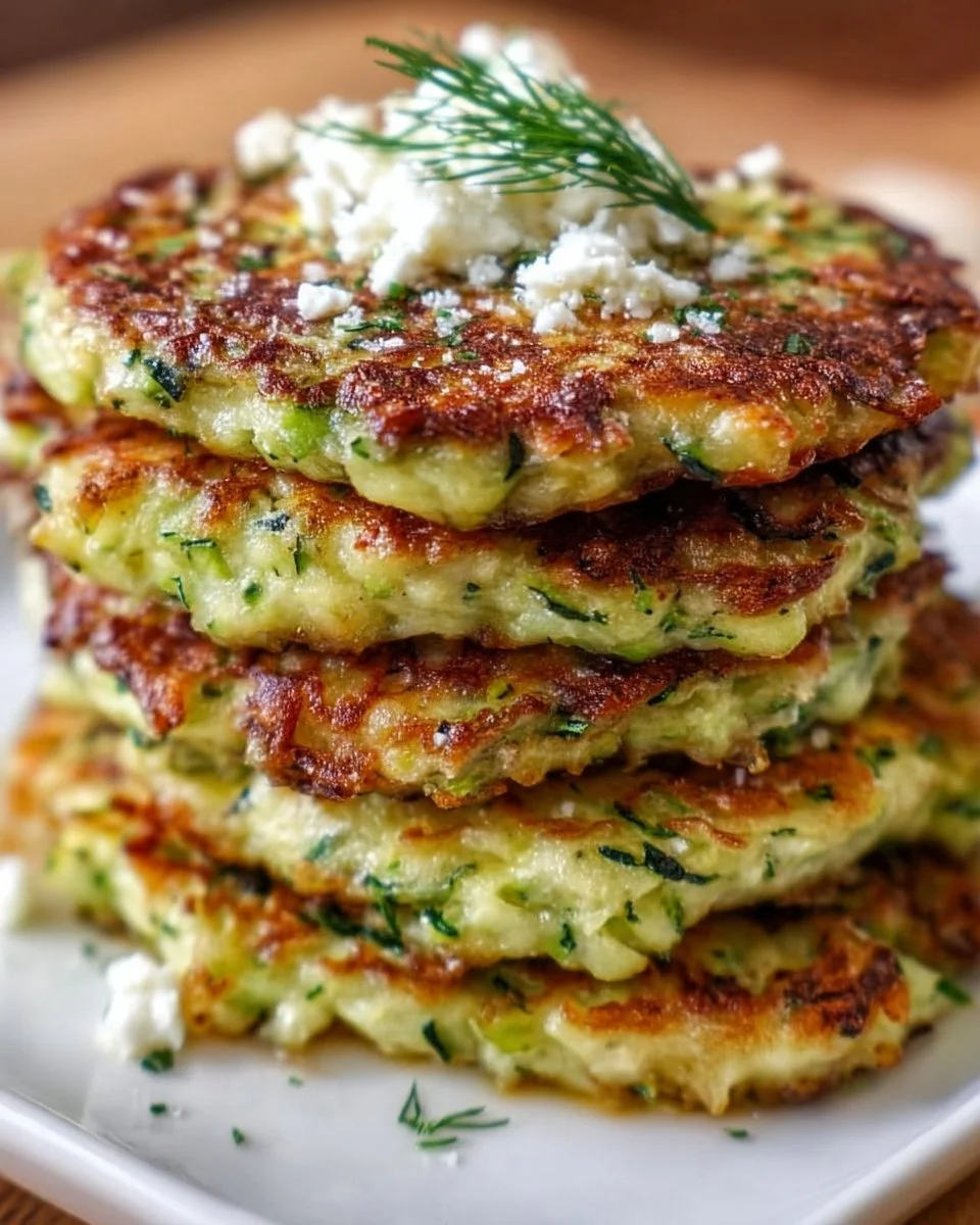 Griechische Zucchini-Fritter frisch zubereitet mit Kräutern und Gewürzen