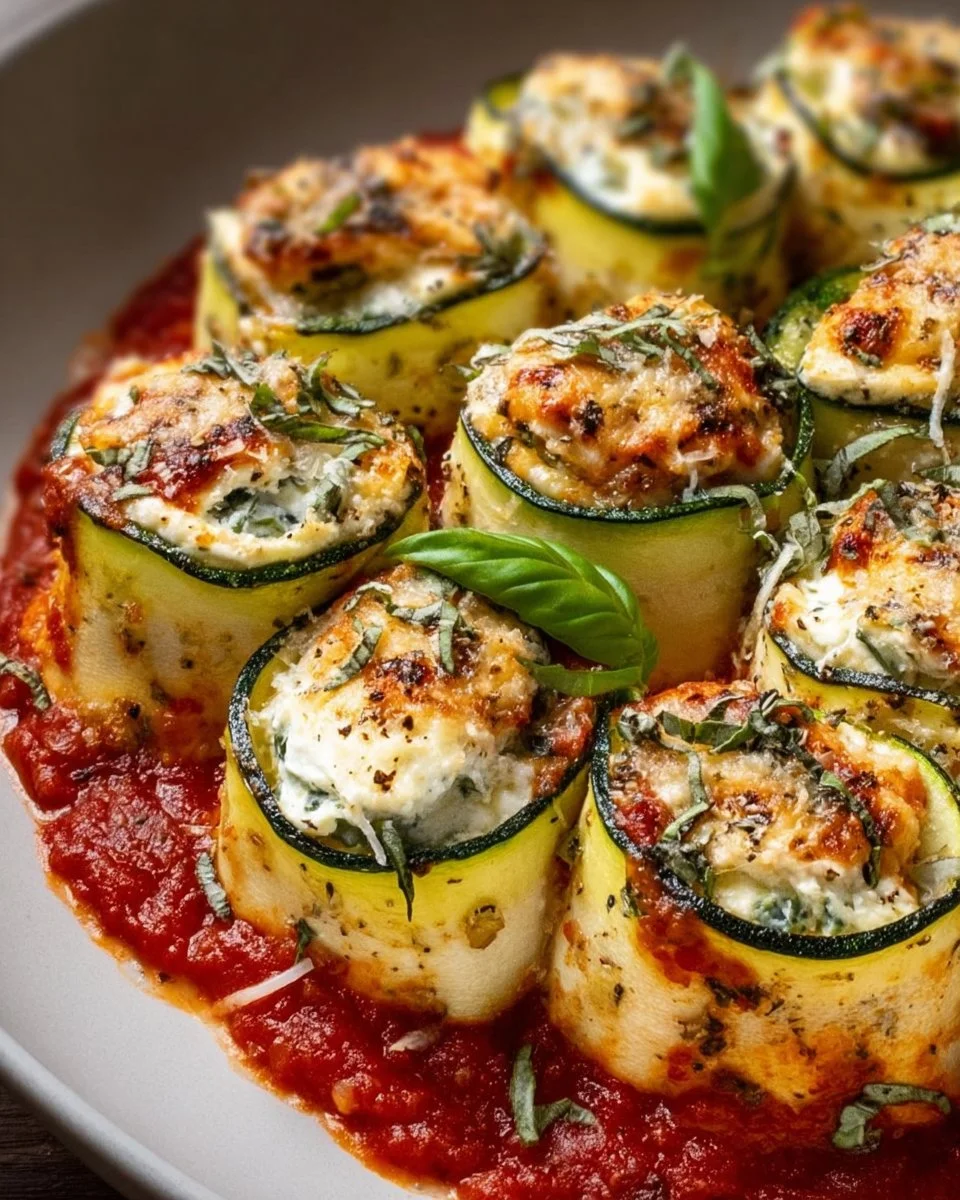 Käse Zucchini Rollatini auf einem Teller, herzhafter vegetarischer Genuss