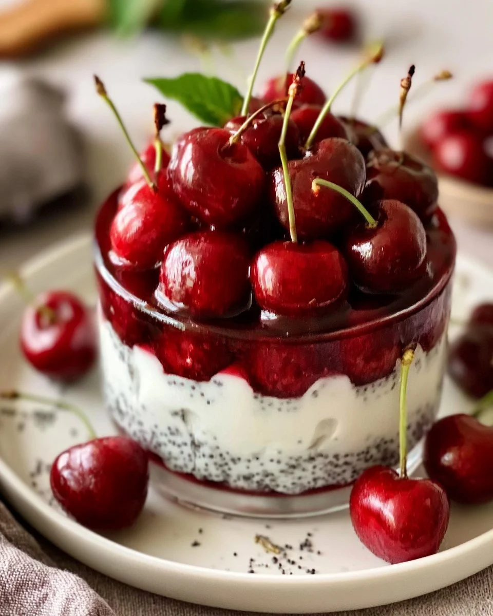 Kirsch Dessert mit Joghurt-Mohncreme
