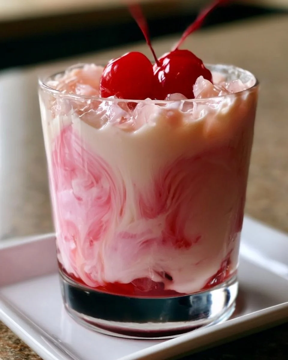 Kirschen-Rosen-Mudslide Dessert mit frischen Kirschen und Rosenaroma.