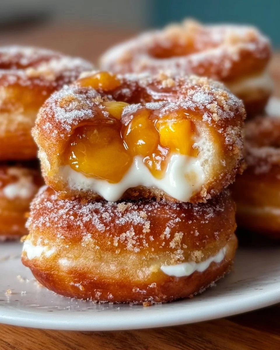 Klassische Pfirsich-Cobbler-Cheesecake-Donuts