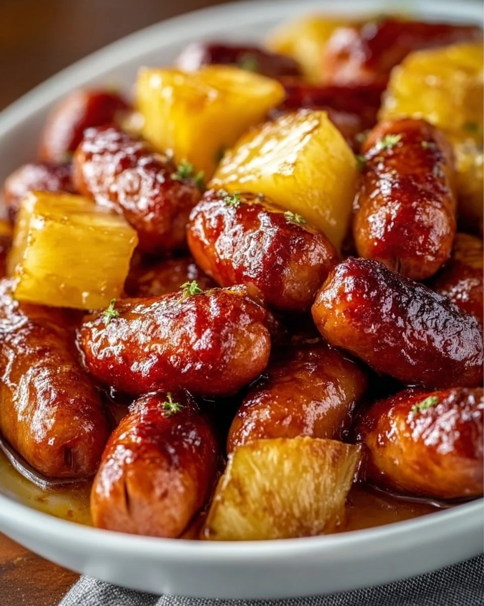 Kleine Würstchen mit Ananas | Kleine Smokies und Ananas, Kleine Würstchen mit Ananas, Ananas-Brauner-Zucker-Mississippi-Kleine Smokies
