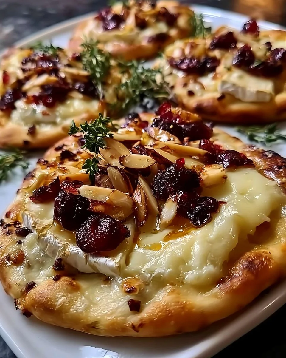 Knuspriges Fladenbrot mit Brie, Cranberries und gerösteten Mandeln Freude