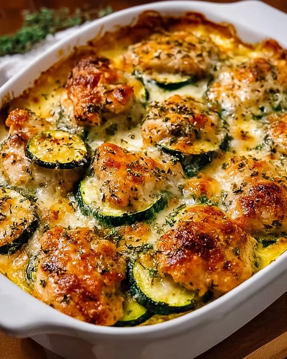Hühnchen-Zucchini-Auflauf mit frischen Zutaten und köstlichem Geschmack.