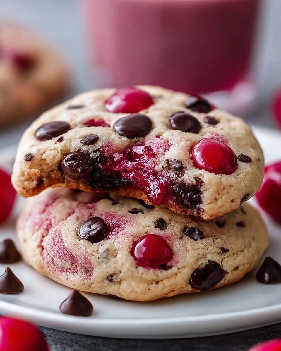Maraschino-Kirsch-Kekse mit Schokoladenstückchen auf einem Teller