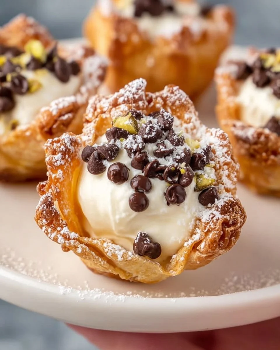 Köstliche Mini-Cannoli-Tassen mit süßer Füllung und Schokoladenganache