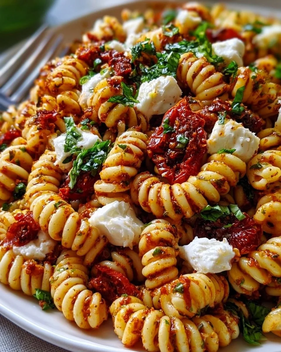 Nudelsalat mit rotem Pesto