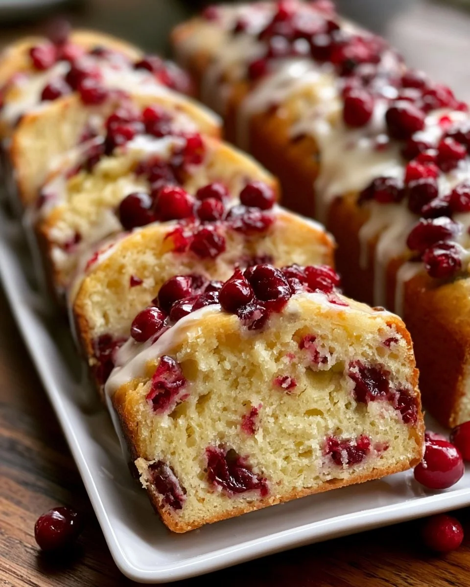 Scheiben von frischem Orangen-Cranberry-Brot auf einem Holzbrett