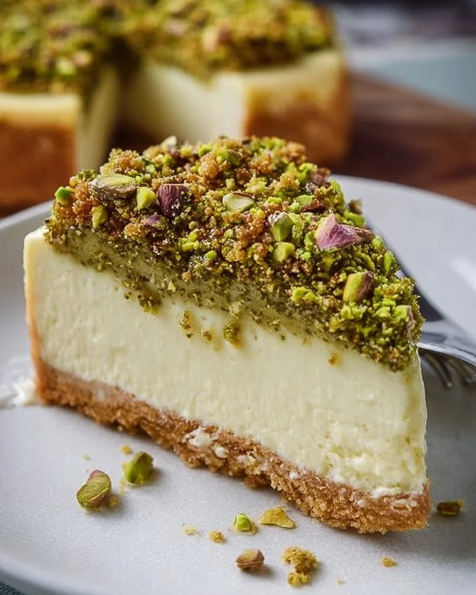 Pistazien-Käsekuchen mit knusprigem Pistazien-Topping, ein köstliches Dessert