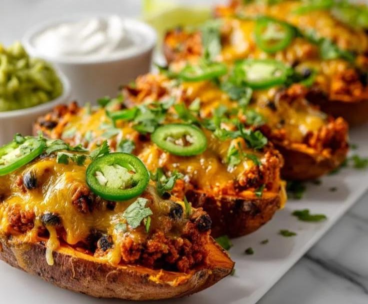 Proteinreiche Süßkartoffelboote