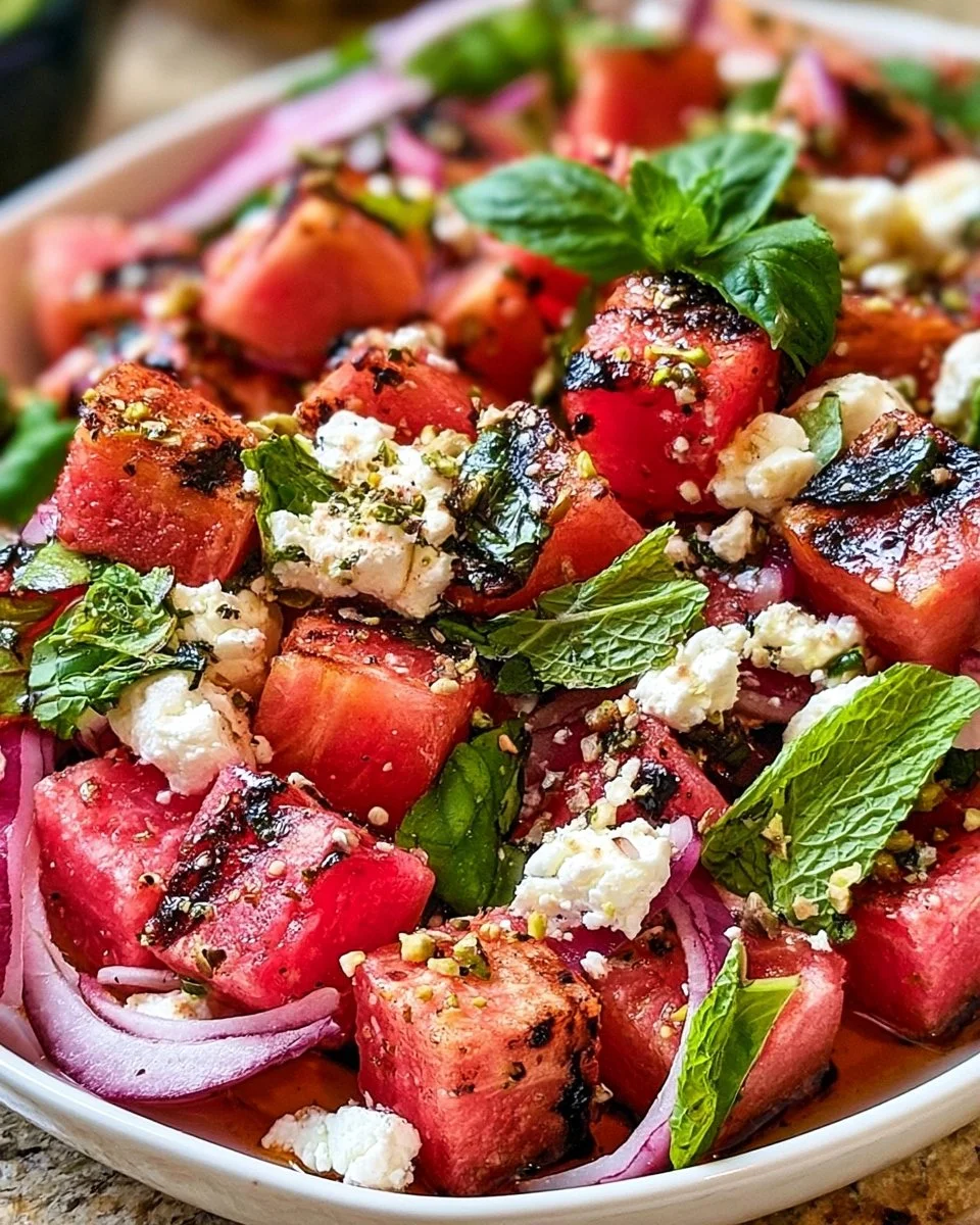 Räucheriger Wassermelonen-Feta-Salat mit frischen Zutaten