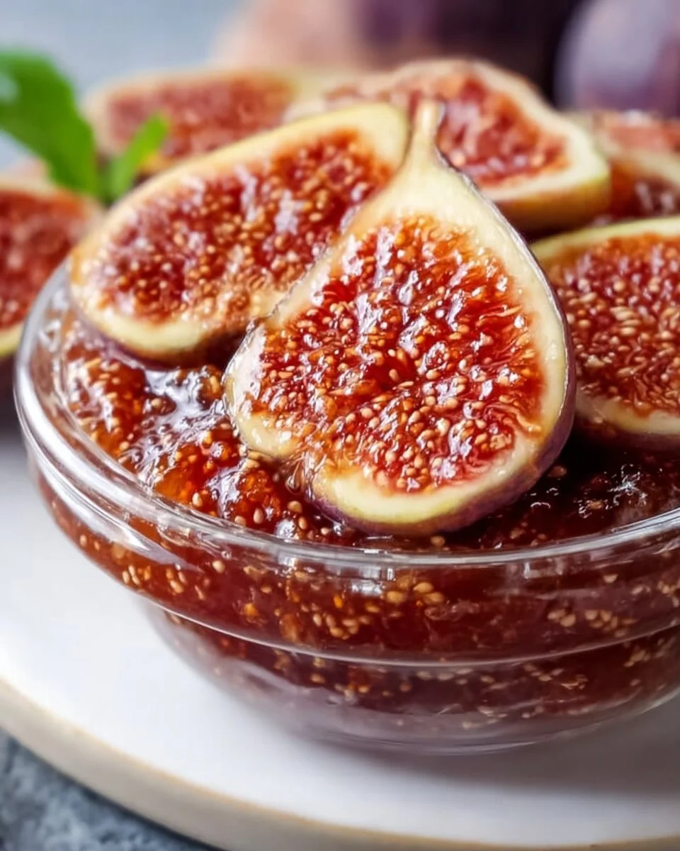 Schüssel mit hausgemachter Feigenmarmelade auf einem Tisch