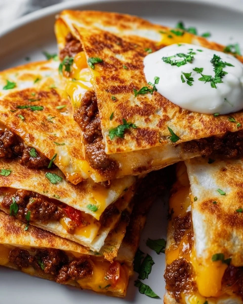Rinderhackfleisch-Quesadillas mit einer knusprigen goldbraunen Kruste