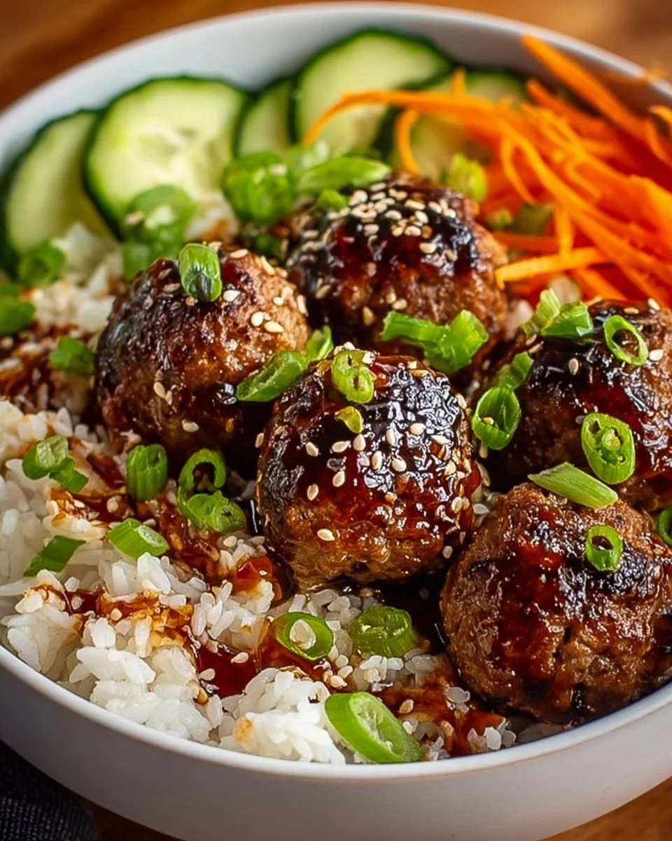Saftige koreanische BBQ-Fleischbällchen in Reisbögen serviert