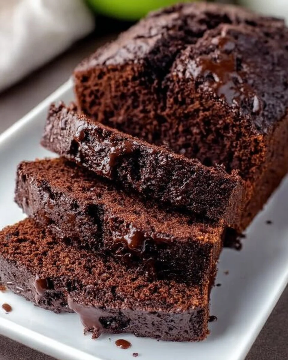 Schokoladen-Zucchini-Brot, frisch gebacken und lecker, präsentiert auf einem Teller