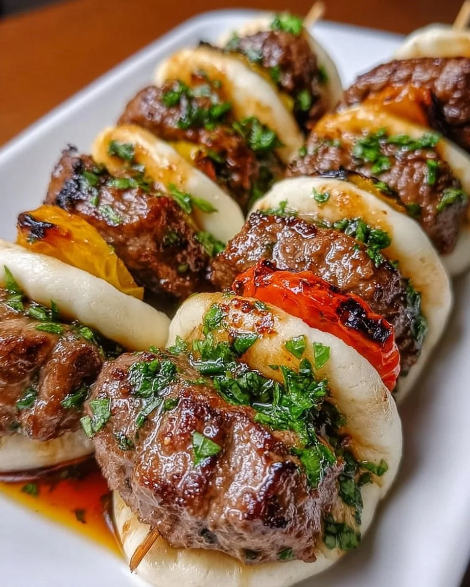 #Sommerabendessenideen, erfrischende Sommergerichte, einfache Rezepte für warmes Wetter, Kräuter-Zitronen-Spieße, Outdoor-Sommerdinner, nostalgische Sommermahlzeiten… | Wie man Rindfleisch Bao-Brötchen macht, Rezept für Rindfleisch Bao-Brötchen, Gourmet-Raum